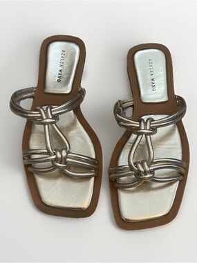 Azalea Wang Stetson Gold Metallic Leather Slides Sandals Size 8.5 (38)